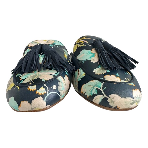 Ann Taylor Floral Leather Loafers Double Tassel Mules Low Heel Slides Size 5 - Picture 2 of 10